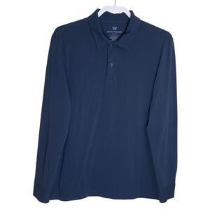 Mack Weldon Silver Polo Shirt Mens M Blue Pima Cotton Long Sleeve Performance